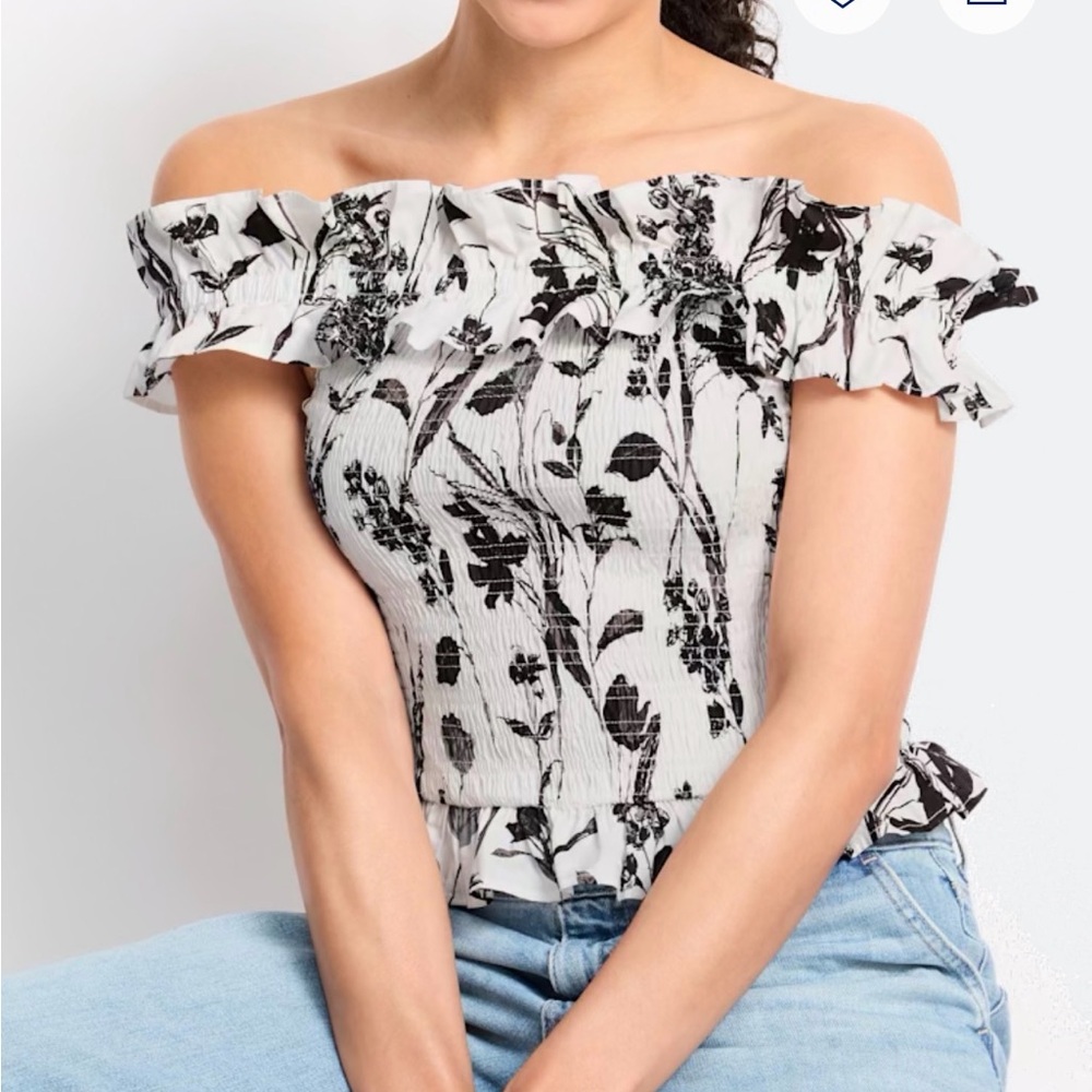 Sugar Off-Shoulder Floral Blouse - Black and White